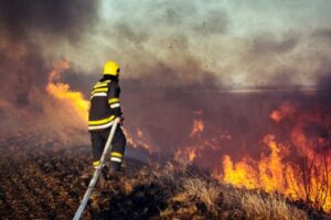 firefighter working to put out wildfire