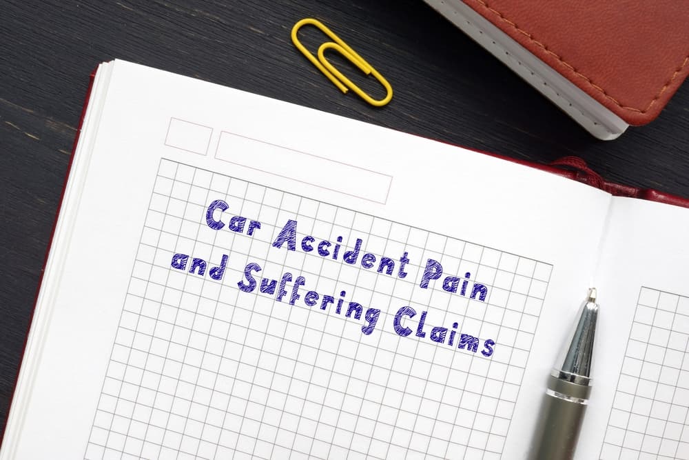 Car Accident Pain and Suffering Claims with handwritten phrase.